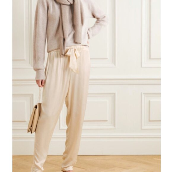 Envelope1976 Net-a-Porter Goa Pants NWT Ivory Satin Trouser Button Ankle Size 44 - Picture 1 of 16